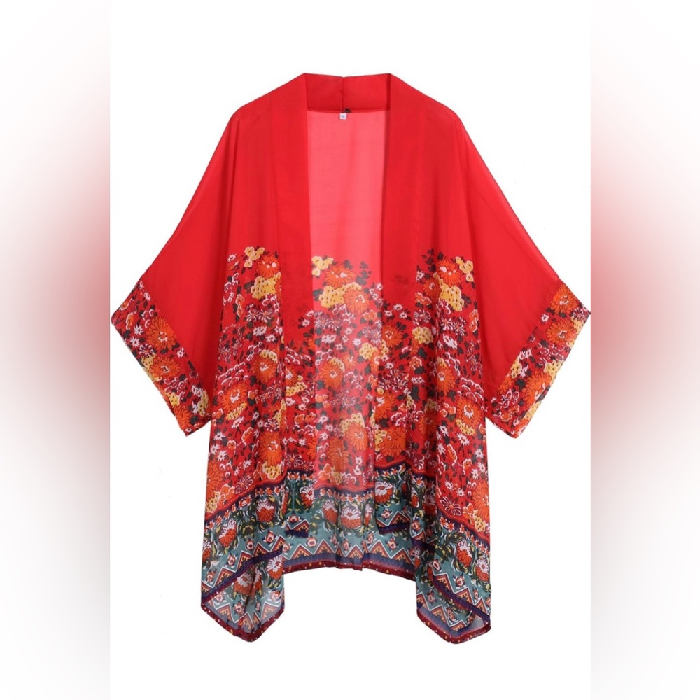 Sheer Red Floral Kimono
